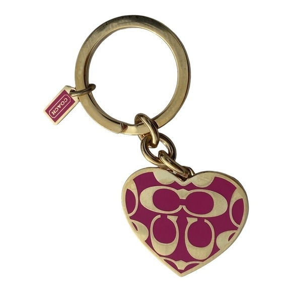Coach Keychain Signature Heart Fuschia & Gold Retired NWOT.‌‌‌‌‌ - Picture 2 of 3